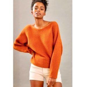 Anthropologie Kendall Cropped Boatneck Ribbed Sweater in Orange, XS